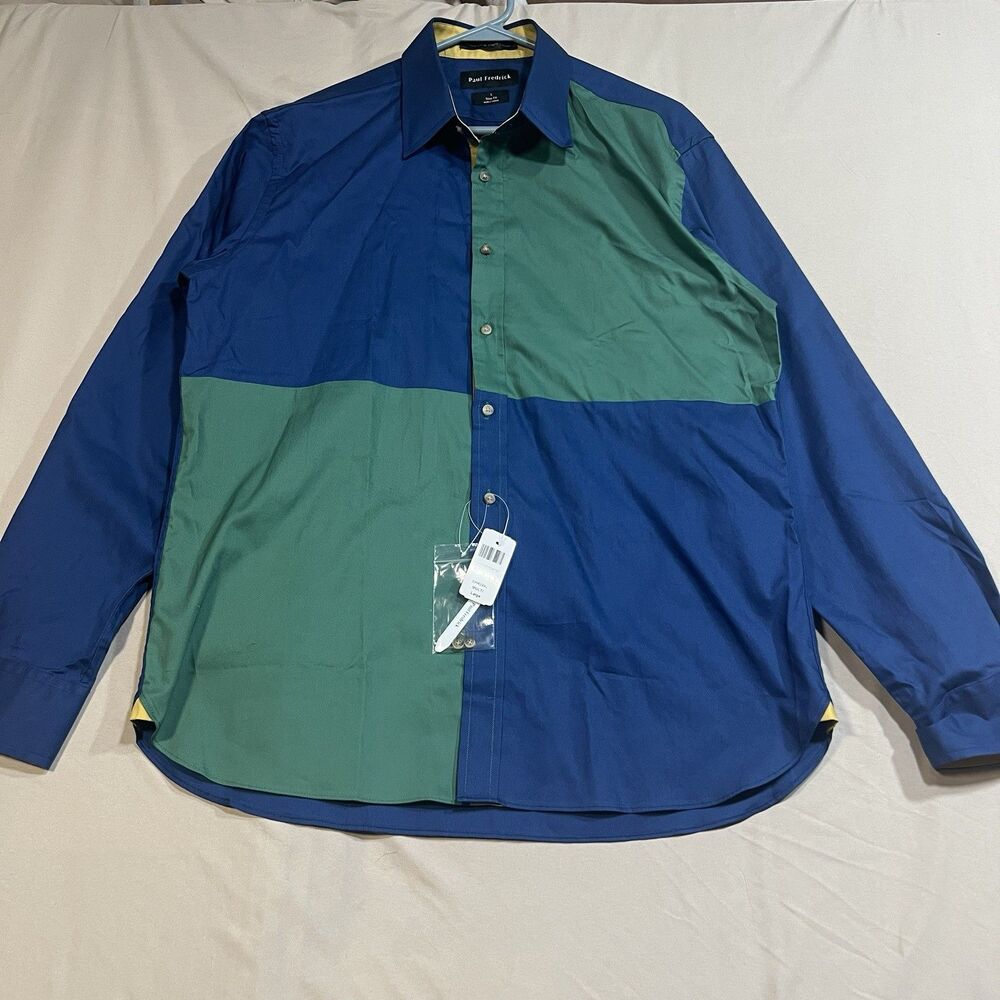 Paul Fredrick Colorblock Shirt Men L Slim Fit Y2K Retro 90s NWT